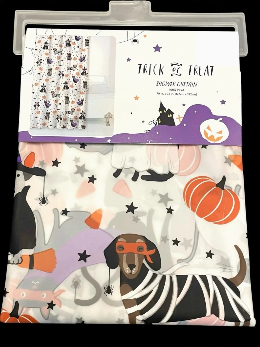 Halloween Cats & Dogs Trick or Treating Costumes PEVA Shower Curtain Pet Fun New
